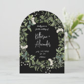 Elegante Schwarze Blumen Einladung (Stehend Vorderseite)