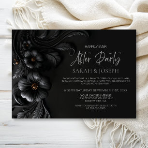 Elegante schwarze Blumen-Hochzeits- Afterparty Einladung