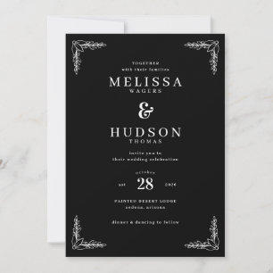 Elegante schwarze Blumen-Hochzeitseinladung Einladung