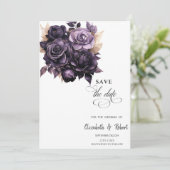 Elegante schwarze Blumen Save The Date (Stehend Vorderseite)