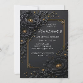 Elegante schwarze Blumenhochzeitseinladung Einladung