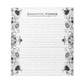 Elegante schwarze Blumenlatte und weiße Damasken Notizblock (Vorderseite)