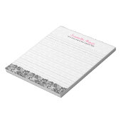 Elegante schwarze Blumenlatte und weiße Damaskus 2 Notizblock (Rotiert)