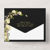 Elegante Schwarze Blüte Alles in einer Hochzeit Ei All In One Einladung (Rückseite)