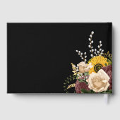 Elegante Schwarze Blütenblume Hochzeit Gold Gästebuch (Rückseite)