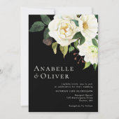 Elegante Schwarze Blütenhochzeit Einladung (Vorderseite)