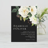 Elegante Schwarze Blütenhochzeit Einladung (Stehend Vorderseite)