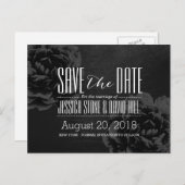 Elegante Schwarze Blütenhochzeit Sichern Sie das D Ankündigungspostkarte (Vorne/Hinten)