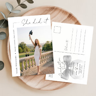 Elegante Schwarze Bogen-Foto-Abschlussfeier-Einlad Postkarte