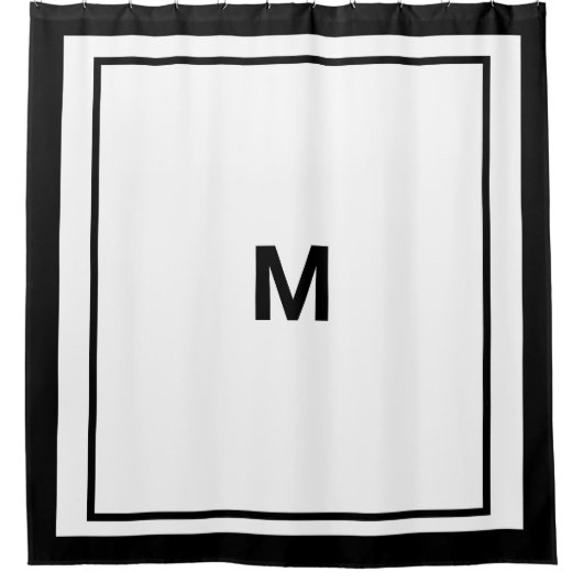 Elegante Schwarze Border Script Monogram Letter Sh Duschvorhang (Vorderseite)