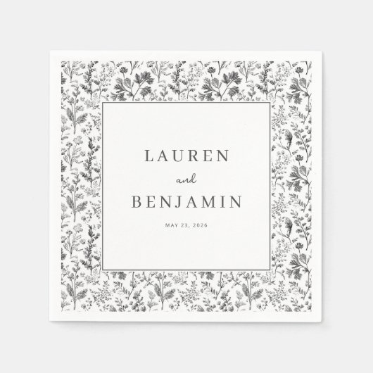 Elegante schwarze botanische Umrandung Serviette (Vorderseite)