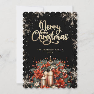 Elegante schwarze botanische Weihnachtskarte in Go Feiertagskarte