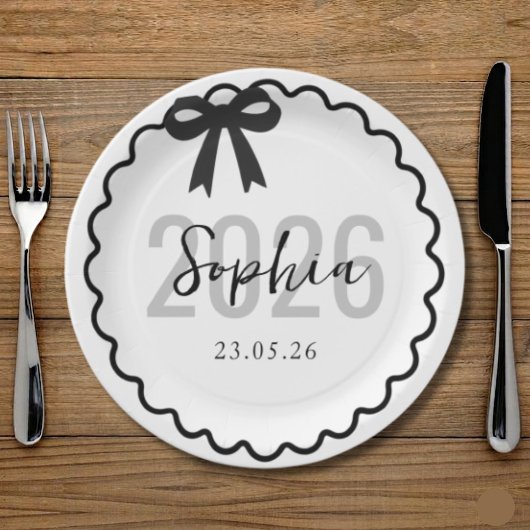 Elegante schwarze Bow-Abschlussplatten der Klasse  Pappteller