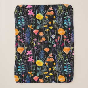 Elegante schwarze bunte Wildblumen Aquarell Sherpadecke