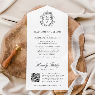 Elegante schwarze Chinesische Monogramm-Hochzeit C All In One Einladung