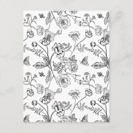 Elegante Schwarze Chinoiserie Blumenzettel Begleitkarte (Rückseite)