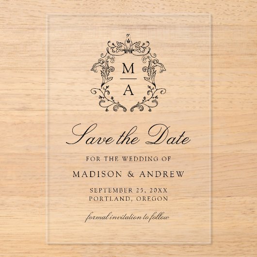 Elegante Schwarze Chinoiserie Hochzeit Sichern Sie Acryleinladungen (Vorderseite)