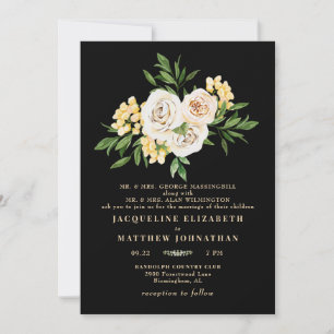 Elegante schwarze Creme-Blumen-Pfingstrosen-Hochze Einladung