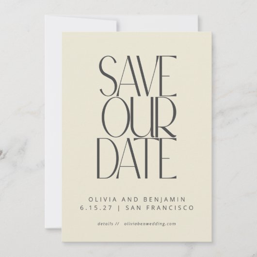 Elegante Schwarze Creme Mitte Jahrhundert Moderne  Save The Date (Vorderseite)