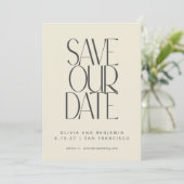 Elegante Schwarze Creme Mitte Jahrhundert Moderne  Save The Date (Stehend Vorderseite)