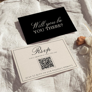 Elegante schwarze Creme-Old-Money-QR-Code-Hochzeit RSVP Karte