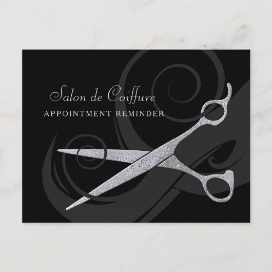 Elegante Schwarze Curls Silberschere Ernennung Postkarte (Vorderseite)