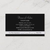 Elegante Schwarze Curls Silberschere Friseursalon Terminkarte (Rückseite)