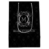 Elegante schwarze Damasken mit Silberrahmen Mittlere Geschenktüte (Rückseite)