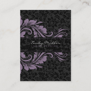 Elegante Schwarze Damasken und Lila Blumendekorati Visitenkarte