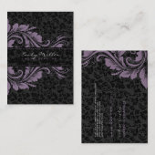 Elegante Schwarze Damasken und Lila Blumendekorati Visitenkarte (Vorne/Hinten)