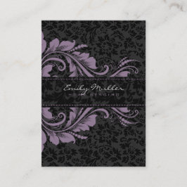 Elegante Schwarze Damasken und Lila Blumendekorati Visitenkarte