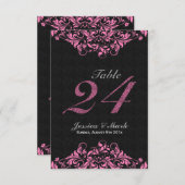 Elegante schwarze Damasken und rosa Blumenspitze Einladung (Vorne/Hinten)