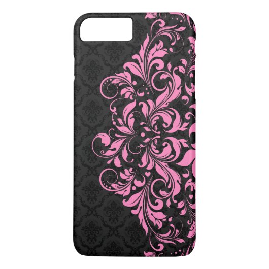 Elegante schwarze Damasken und rosa Spitzen Case-Mate iPhone Hülle (Rückseite)