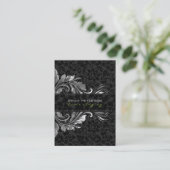 Elegante schwarze Damasken und Silberblumen Visitenkarte (Stehend Vorderseite)