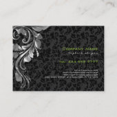 Elegante schwarze Damasken und Silberblumen Visitenkarte (Rückseite)