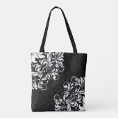 Elegante schwarze Damaskus und weiße Blumenspitze Tasche (Rückseite)