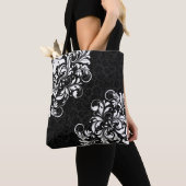 Elegante schwarze Damaskus und weiße Blumenspitze Tasche (Von Nahem)