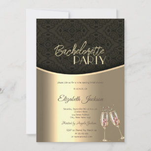 Elegante schwarze Damast-Gold-Junggesellinnen-Absc Einladung