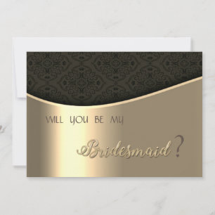 Elegante schwarze Damast Goldene Brautjungfer Kart Einladung