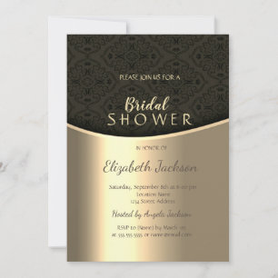 Elegante schwarze Damast-Goldene Hochzeitsdusche Einladung
