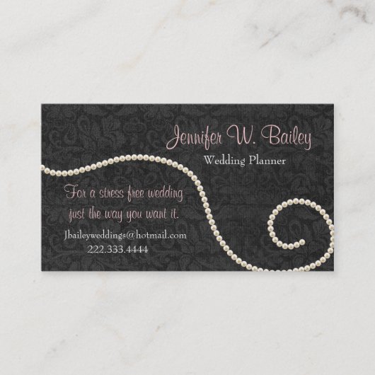 Elegante schwarze Damast-und Perlen-Visitenkarte Visitenkarte (Vorderseite)