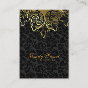 Elegante schwarze Damastmuster mit goldenem floral Visitenkarte