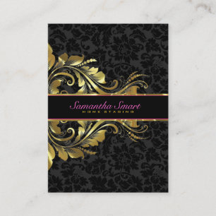 Elegante schwarze Damaststoffe mit goldenem floral Visitenkarte