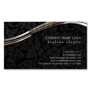 Elegante schwarze Damaststoffe mit Silber- und Gol Magnetische Visitenkarte