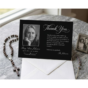 Elegante schwarze Dankeskarten für Trauerfotos und Dankeskarte