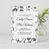 Elegante Schwarze Delikate Blume Hochzeit Einladung (Stehend Vorderseite)