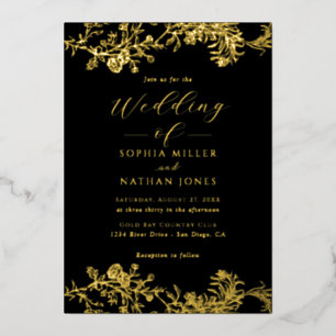 Elegante schwarze echte Goldfolie Blumen-Spitze Ho Folieneinladung