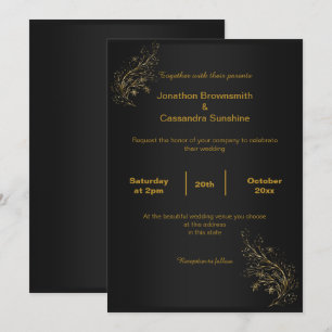 ELEGANTE SCHWARZE EINFACHE GOLD LEAF SCHWARZE REVE EINLADUNG