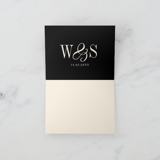 Elegante schwarze Erstehelichtspaare Dankeskarte (Innenseite)