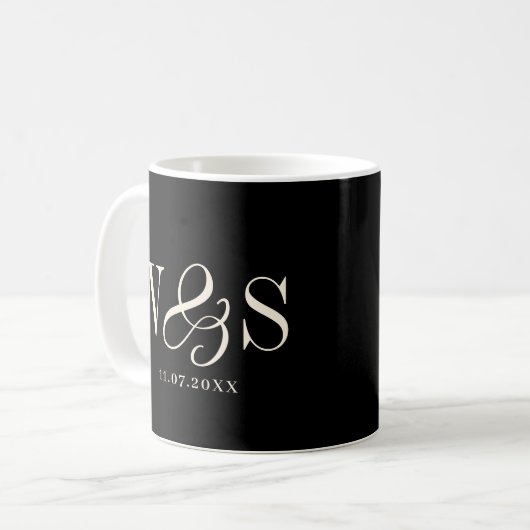Elegante schwarze Erstehelichtspaare Kaffeetasse (Vorderseite Links)